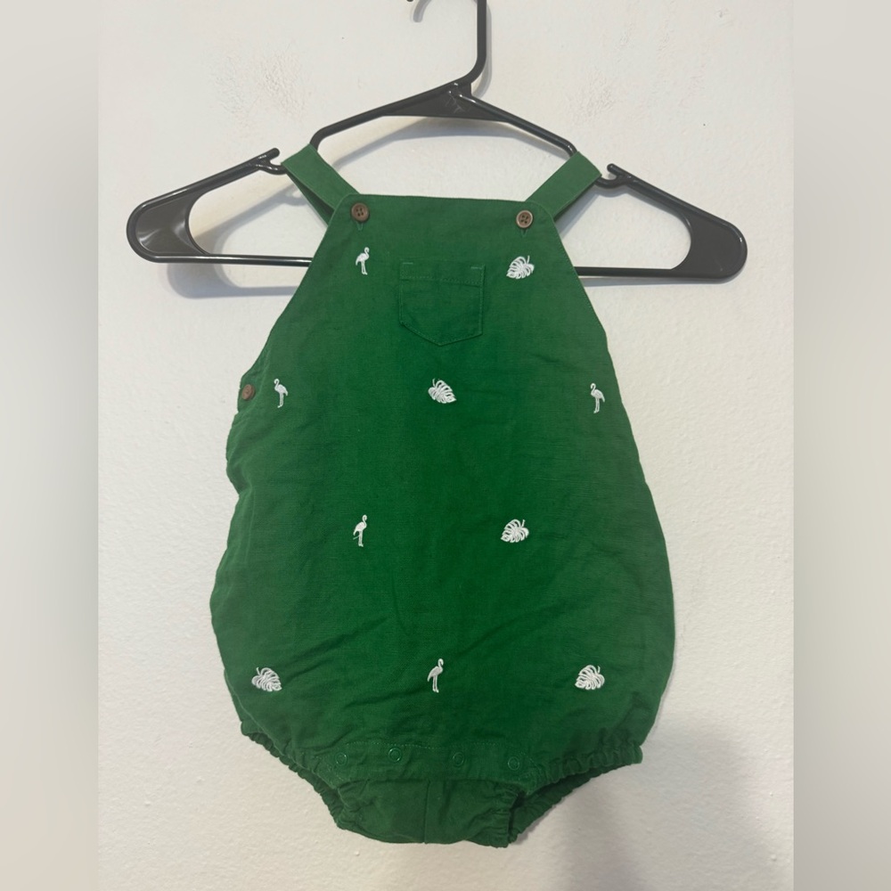Janie and Jack Baby Tropical Embroidered Linen Overall